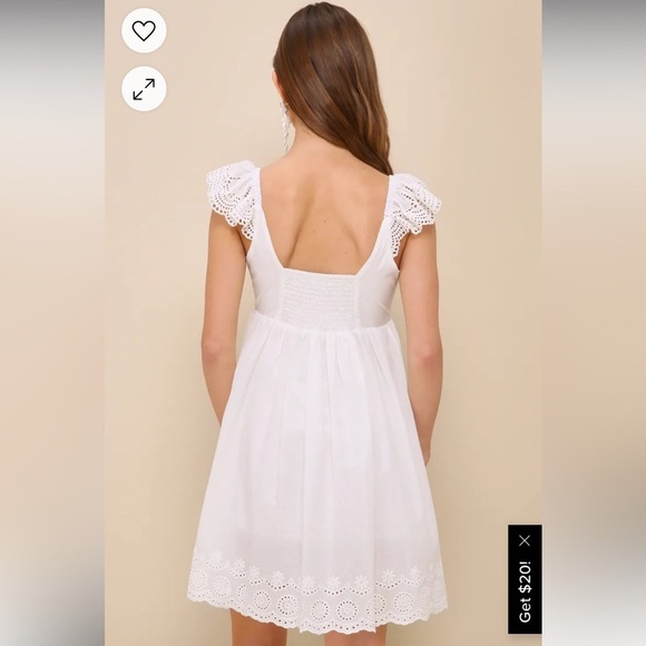 Lulus Kindest Cutie White Eyelet Embroidered Ruffle Strap Mini Dress Size XS - Picture 3 of 11